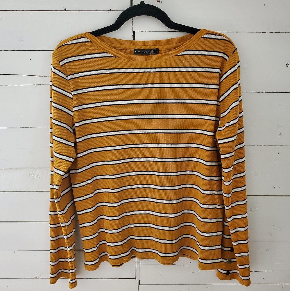 70s vibes ribbed stripped mustard yellow top xl